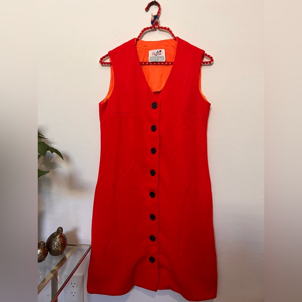 Vintage Caron Red Midi Button Down Dress